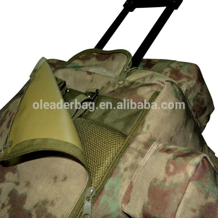 Dual Purpose Camouflage Military Tactical Trolley Bag Backpack With Big PP Wheels